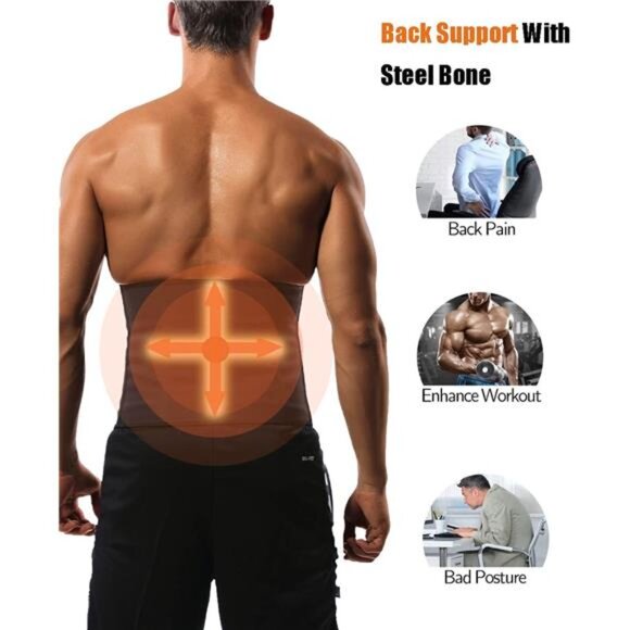 100% Latex Men Waist Trainer Corsets With Steel Bone Sweat Belt Sauna Suit - Picture 3 of 7